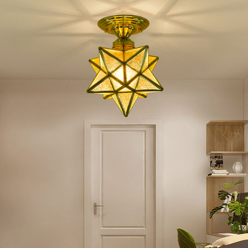 Glass Star Semi Flush Mounting Iluminación Vintage Aisle Techo de techo de montaje de montaje en oro