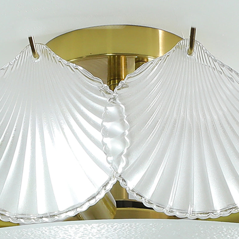 Round Semi Flush Mount Light Fixture Modern Style Glass Gold Ceiling Light