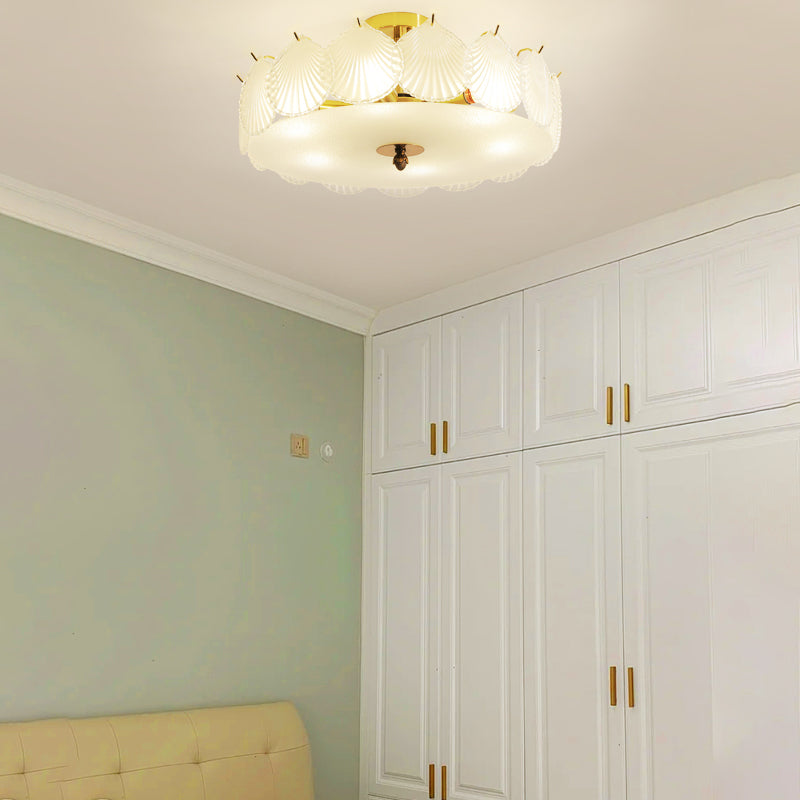 Round Semi Flush Mount Light Fixture Modern Style Glass Gold Ceiling Light