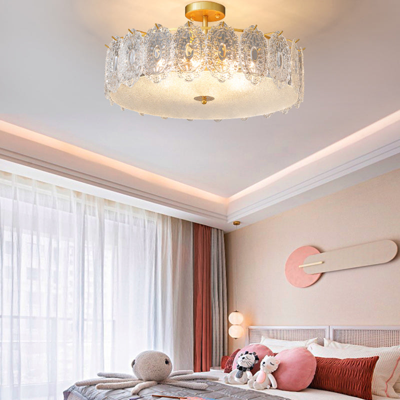 Glazen trommelvorm plafond spoeling mount licht moderne stijl gouden plafondbevestiging verlichtingsarmatuur