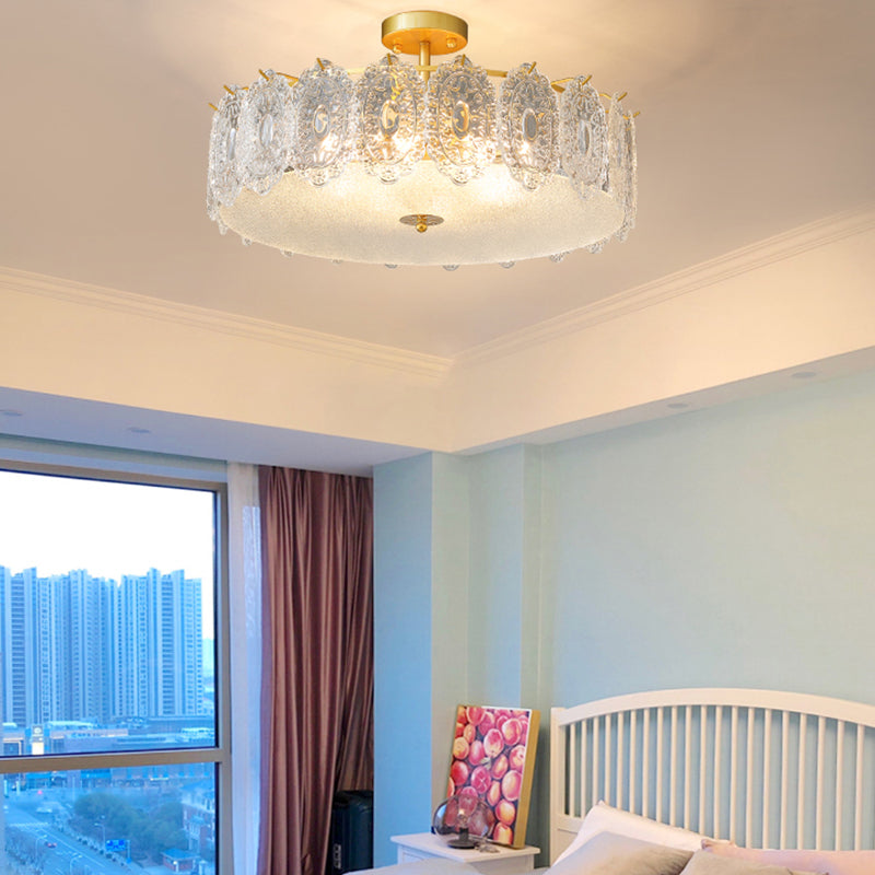 Glazen trommelvorm plafond spoeling mount licht moderne stijl gouden plafondbevestiging verlichtingsarmatuur