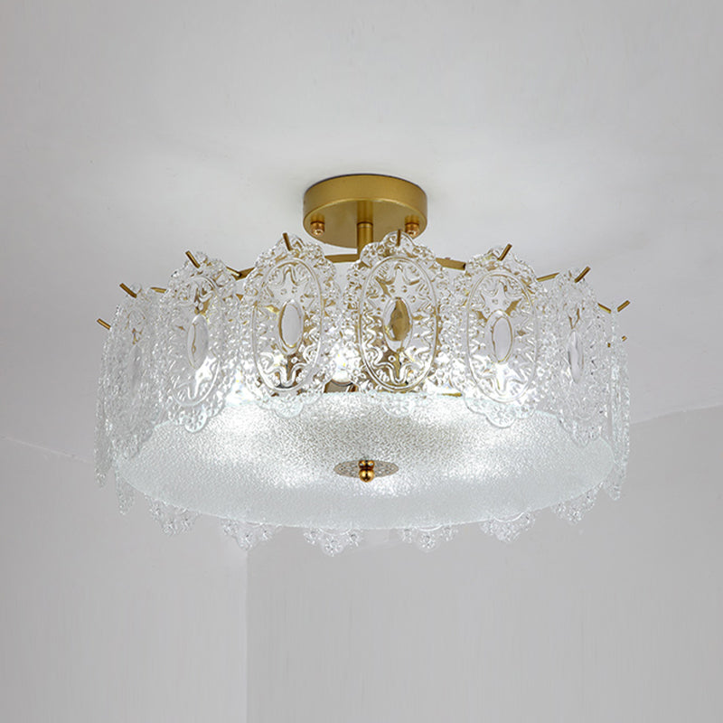 Glazen trommelvorm plafond spoeling mount licht moderne stijl gouden plafondbevestiging verlichtingsarmatuur