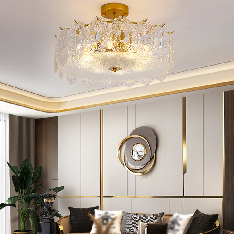 Glazen trommelvorm plafond spoeling mount licht moderne stijl gouden plafondbevestiging verlichtingsarmatuur