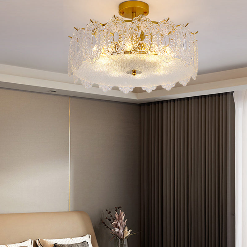 Glazen trommelvorm plafond spoeling mount licht moderne stijl gouden plafondbevestiging verlichtingsarmatuur