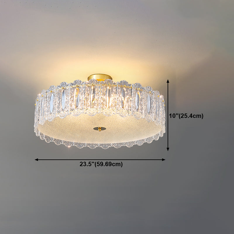 Glazen trommelvorm plafond spoeling mount licht moderne stijl gouden plafondbevestiging verlichtingsarmatuur