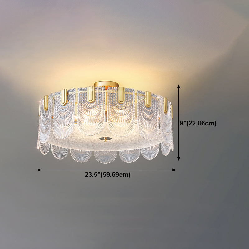Glazen trommelvorm plafond spoeling mount licht moderne stijl gouden plafondbevestiging verlichtingsarmatuur