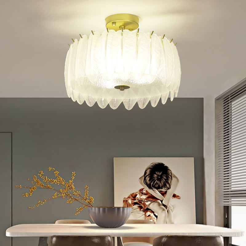 Nordic Circle Semi-Flush Mount Ceiling Light Glass Bedroom Semi Flush Ceiling Light in Gold