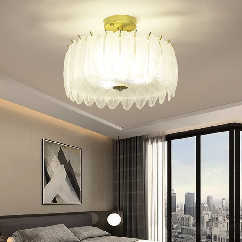 Nordic Circle Semi-Flush Mount Ceiling Light Glass Bedroom Semi Flush Ceiling Light in Gold