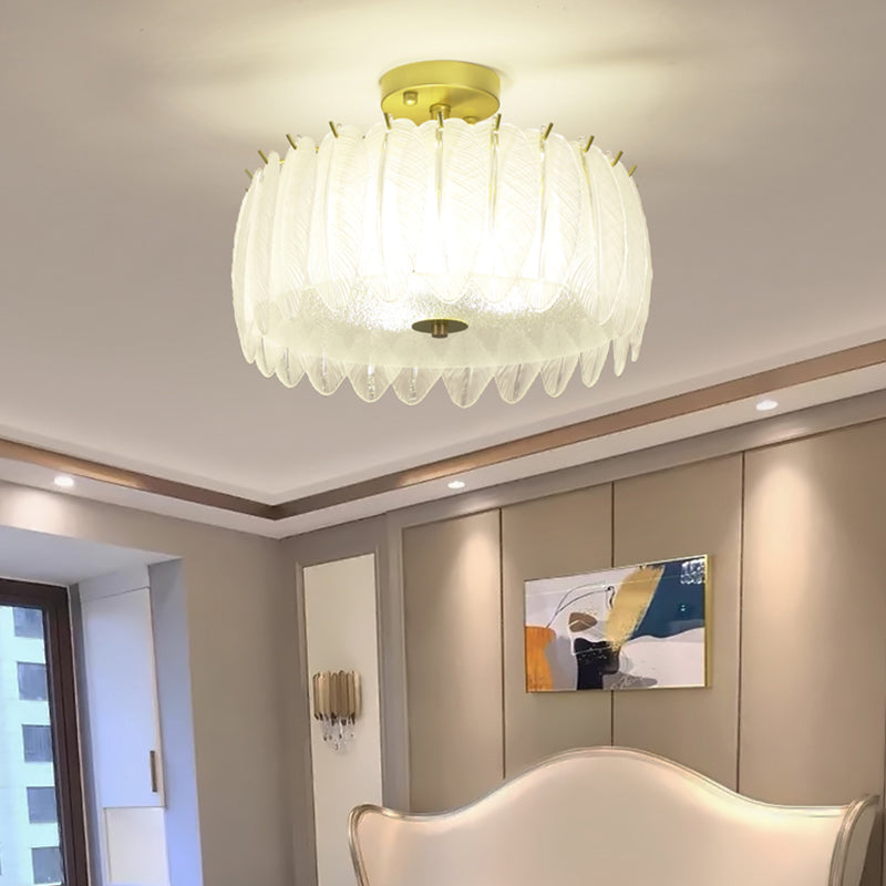 Nordic Circle Semi-Flush Mount Ceiling Light Glass Bedroom Semi Flush Ceiling Light in Gold