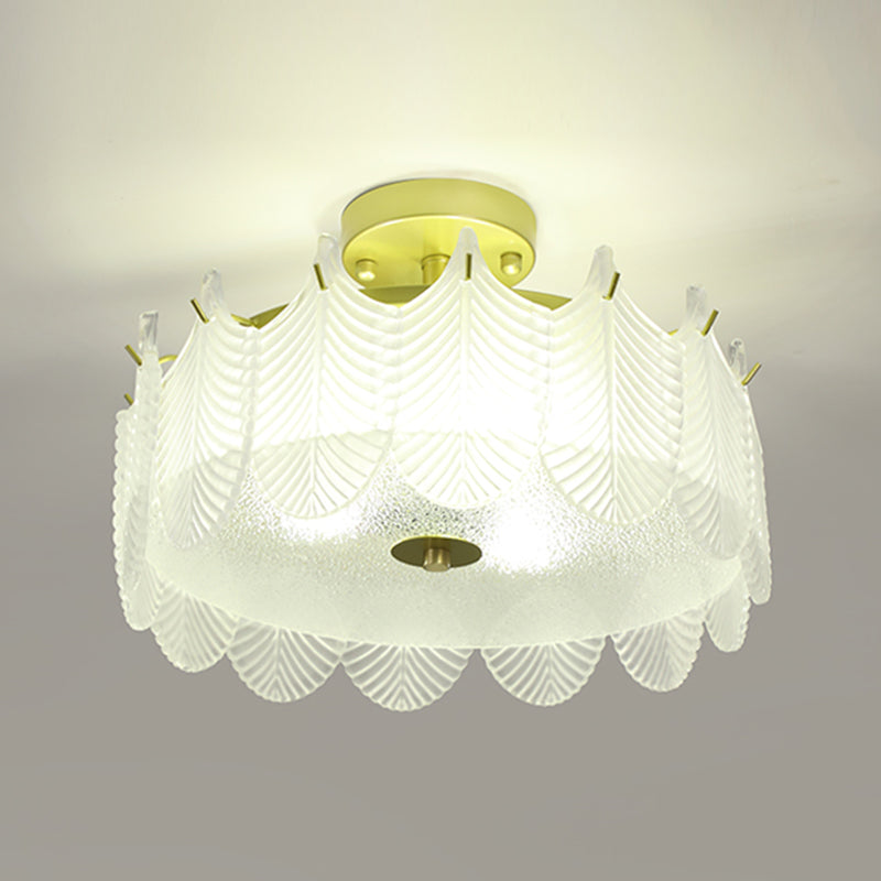 Nordic Circle Semi-Flush Mount Ceiling Light Glass Bedroom Semi Flush Ceiling Light in Gold