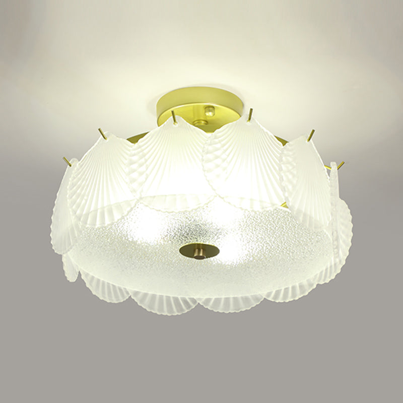 Nordic Circle Semi-Flush Mount Ceiling Light Glass Bedroom Semi Flush Ceiling Light in Gold
