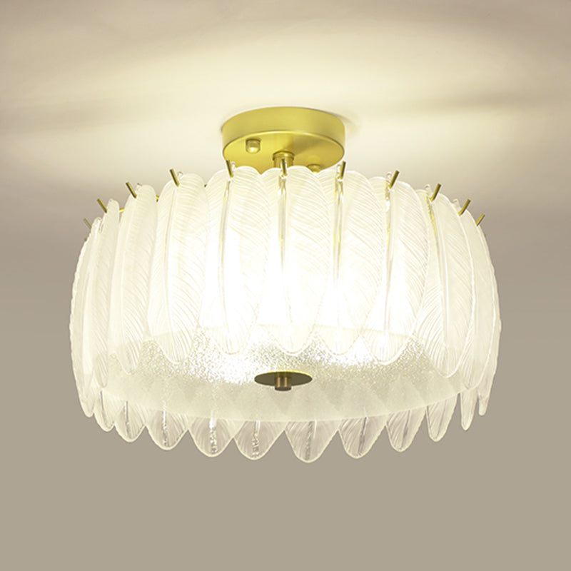 Nordic Circle Semi-Flush Mount Ceiling Light Glass Bedroom Semi Flush Ceiling Light in Gold