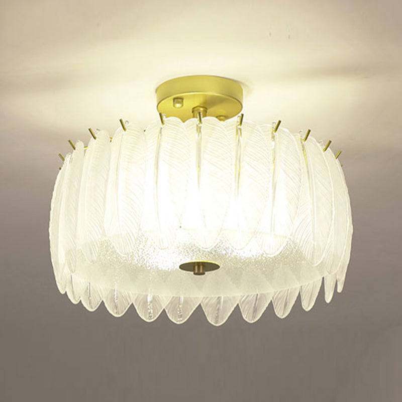 Nordic Circle Semi-Flush Mount Ceiling Light Glass Bedroom Semi Flush Ceiling Light in Gold