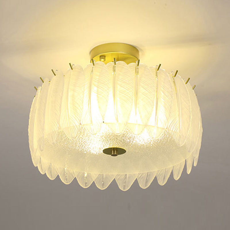 Nordic Circle Semi-Flush Mount Ceiling Light Glass Bedroom Semi Flush Ceiling Light in Gold