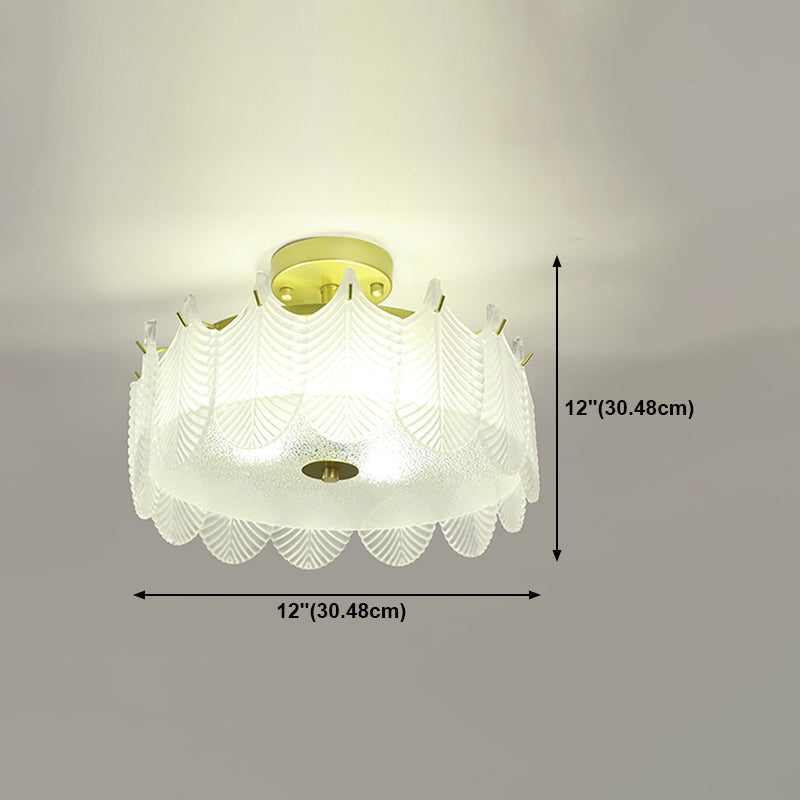 Nordic Circle Semi-Flush Mount Ceiling Light Glass Bedroom Semi Flush Ceiling Light in Gold