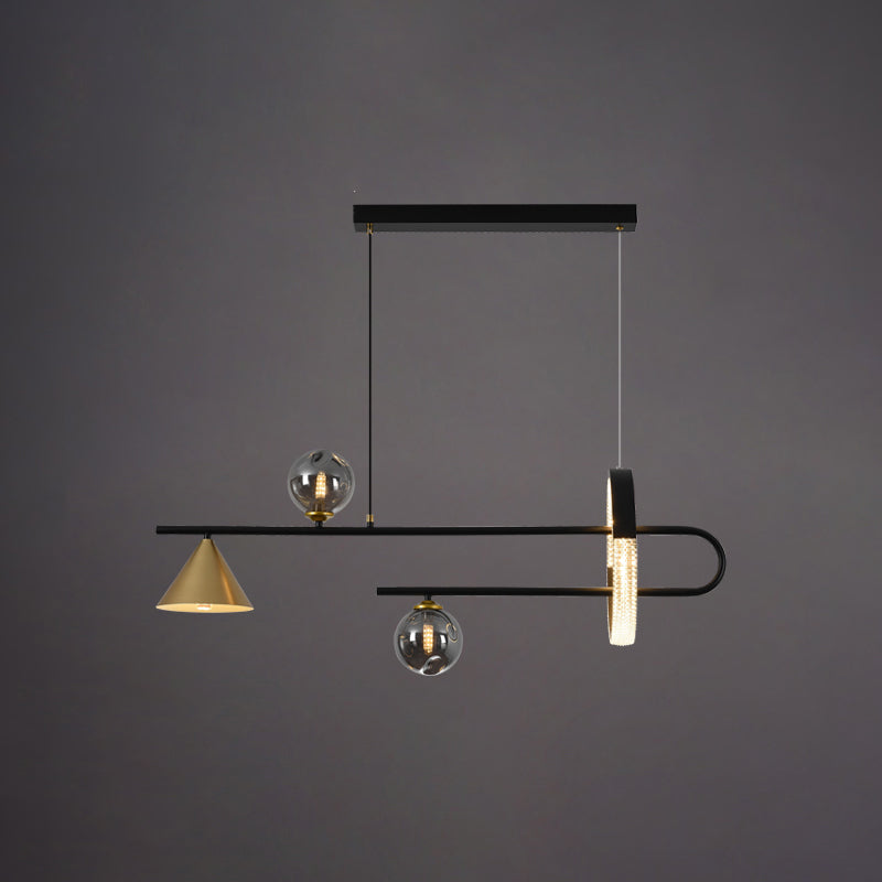 Zeitgenössische Insel leichte Kugel Glas Island Deckenleuchte in Schwarz für Küche