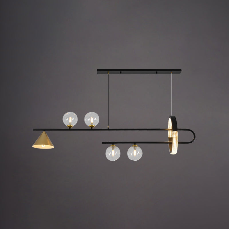 Zeitgenössische Insel leichte Kugel Glas Island Deckenleuchte in Schwarz für Küche