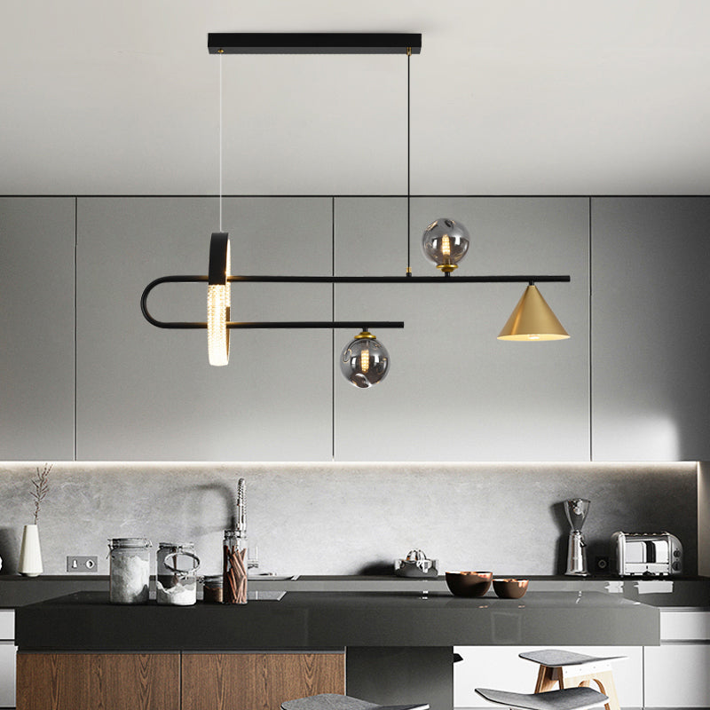 Zeitgenössische Insel leichte Kugel Glas Island Deckenleuchte in Schwarz für Küche