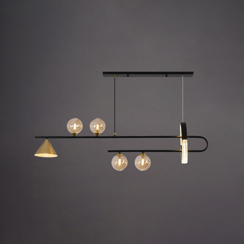 Zeitgenössische Insel leichte Kugel Glas Island Deckenleuchte in Schwarz für Küche