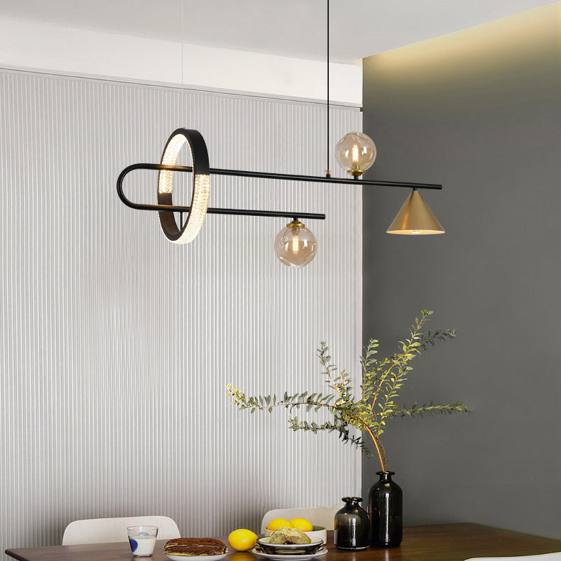 Zeitgenössische Insel leichte Kugel Glas Island Deckenleuchte in Schwarz für Küche