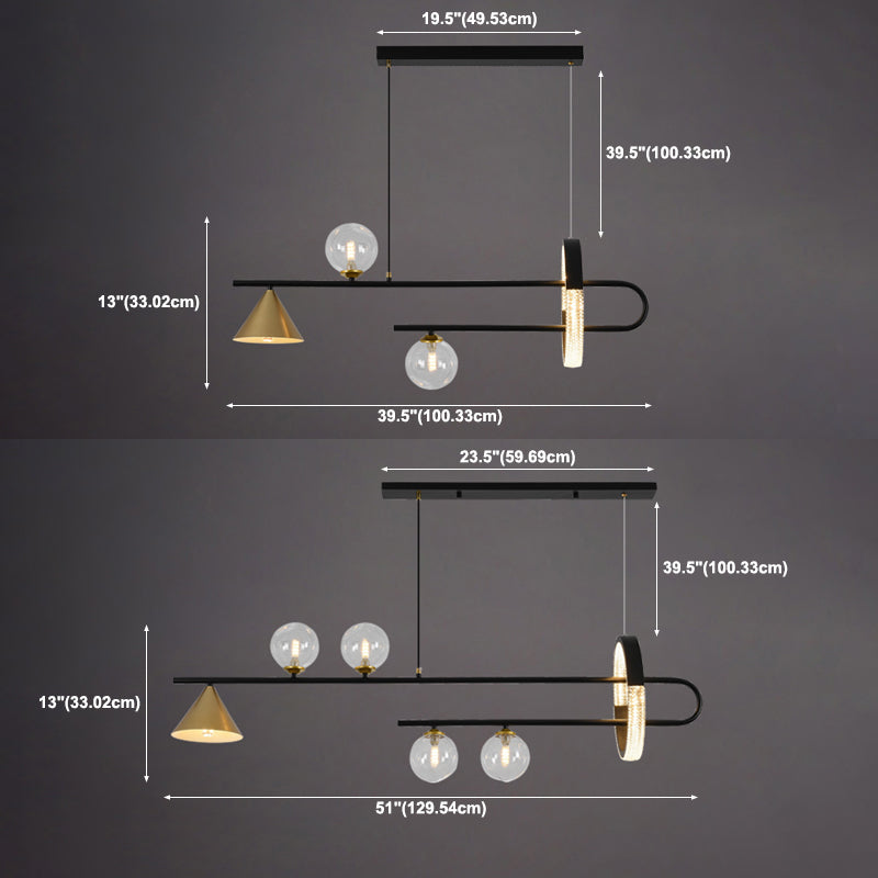Zeitgenössische Insel leichte Kugel Glas Island Deckenleuchte in Schwarz für Küche
