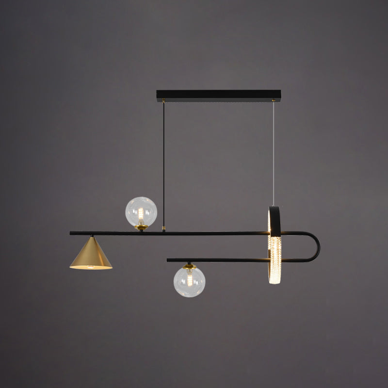 Zeitgenössische Insel leichte Kugel Glas Island Deckenleuchte in Schwarz für Küche