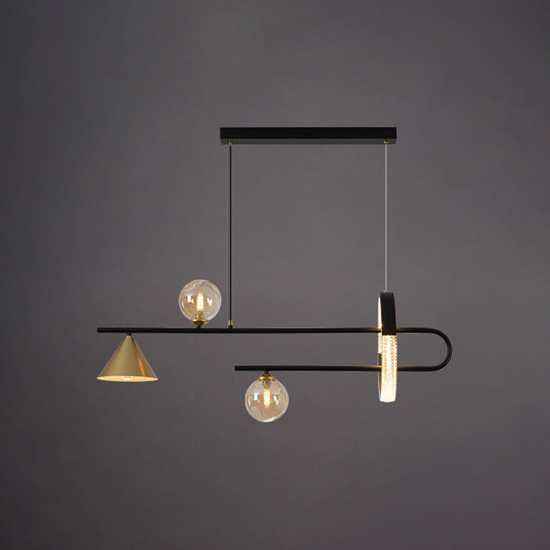 Zeitgenössische Insel leichte Kugel Glas Island Deckenleuchte in Schwarz für Küche