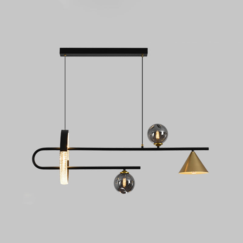 Zeitgenössische Insel leichte Kugel Glas Island Deckenleuchte in Schwarz für Küche