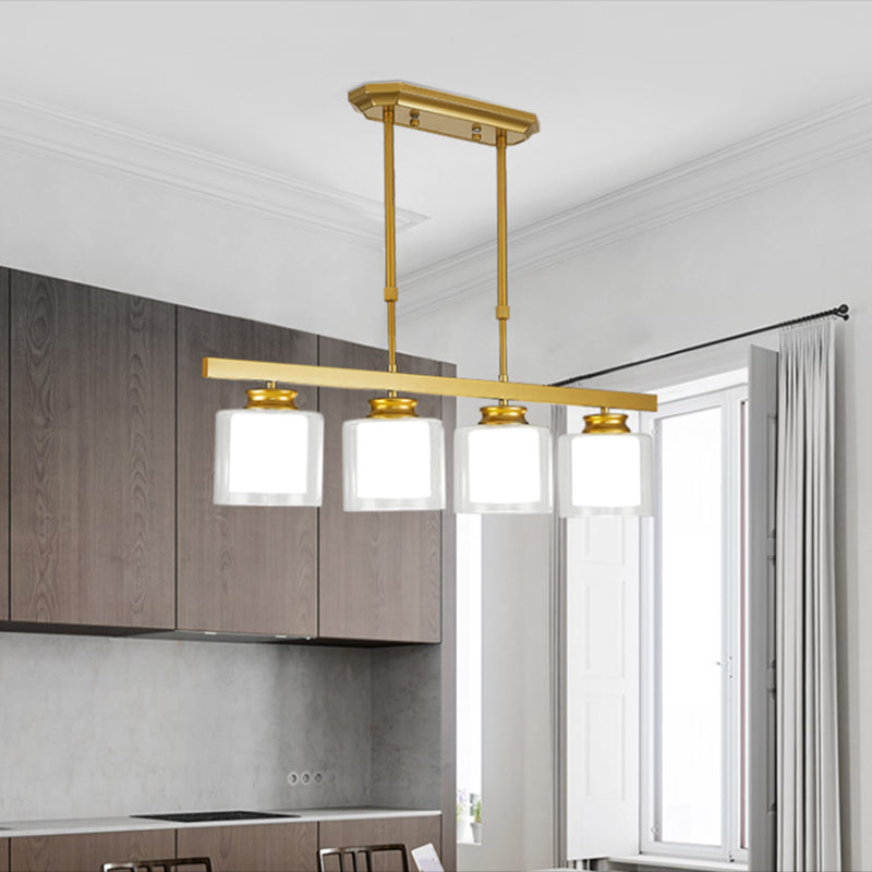 Moderne Insellichter Multi-Head-Restaurant Hängende Anhängerlampen mit Zylinderglasschatten