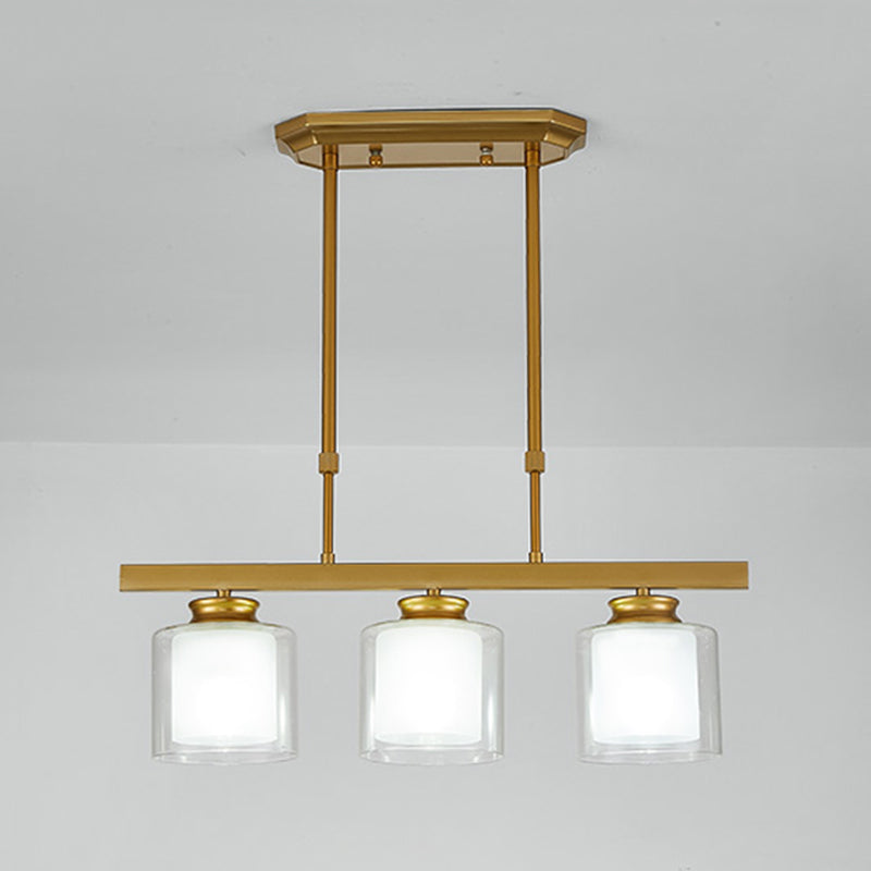 Moderne Insellichter Multi-Head-Restaurant Hängende Anhängerlampen mit Zylinderglasschatten