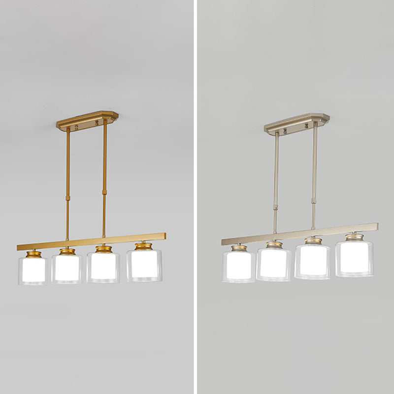 Moderne Insellichter Multi-Head-Restaurant Hängende Anhängerlampen mit Zylinderglasschatten