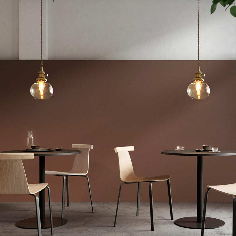 Lampada a sospensione di rame a 1 luce Lampada in vetro vintage Luce a sospensione per sala da pranzo