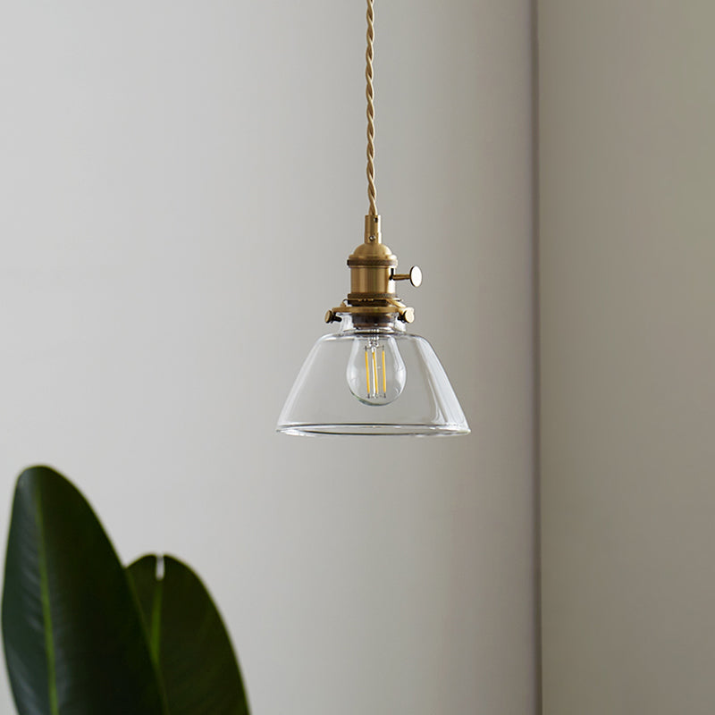 Lampada a sospensione di rame a 1 luce Lampada in vetro vintage Luce a sospensione per sala da pranzo