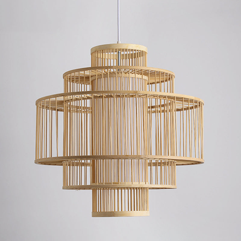 Chinese cilinderhangende lamp dineren beige rattan hanger plafondlicht met 1 licht