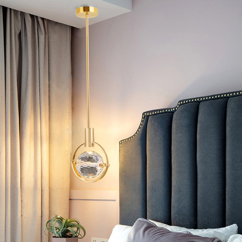 Forma sferica a forma di metallo appeso al soffitto Crystal Crystal 1 Light Sust Light in oro