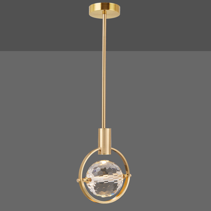 Forma sferica a forma di metallo appeso al soffitto Crystal Crystal 1 Light Sust Light in oro