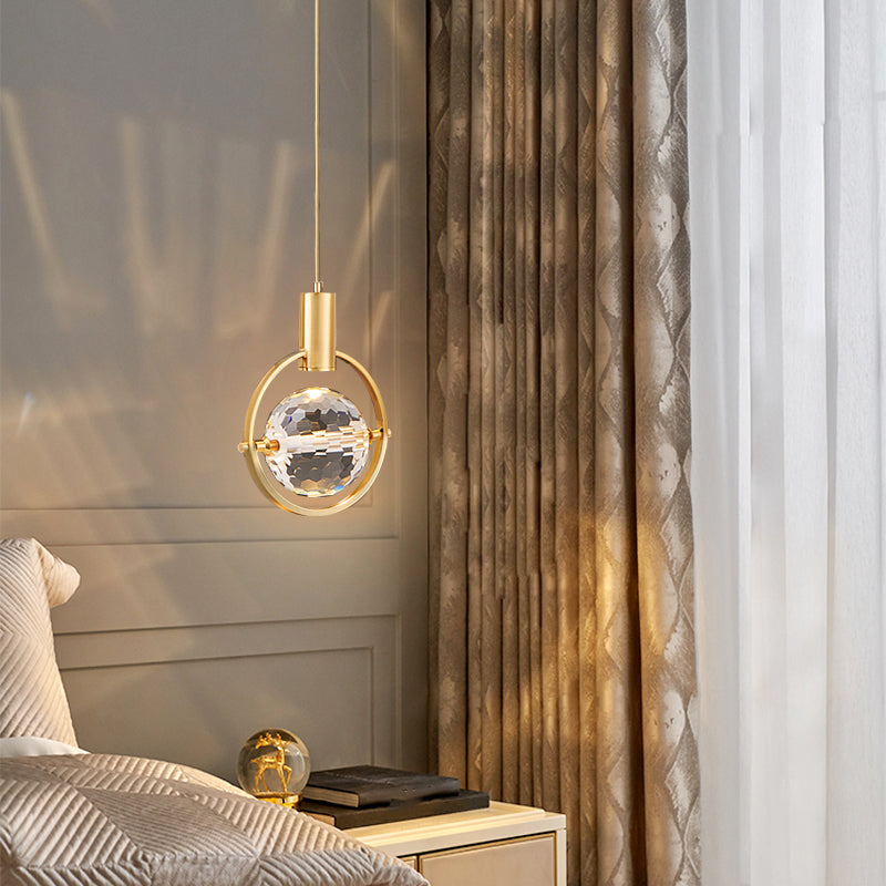 Forma sferica a forma di metallo appeso al soffitto Crystal Crystal 1 Light Sust Light in oro