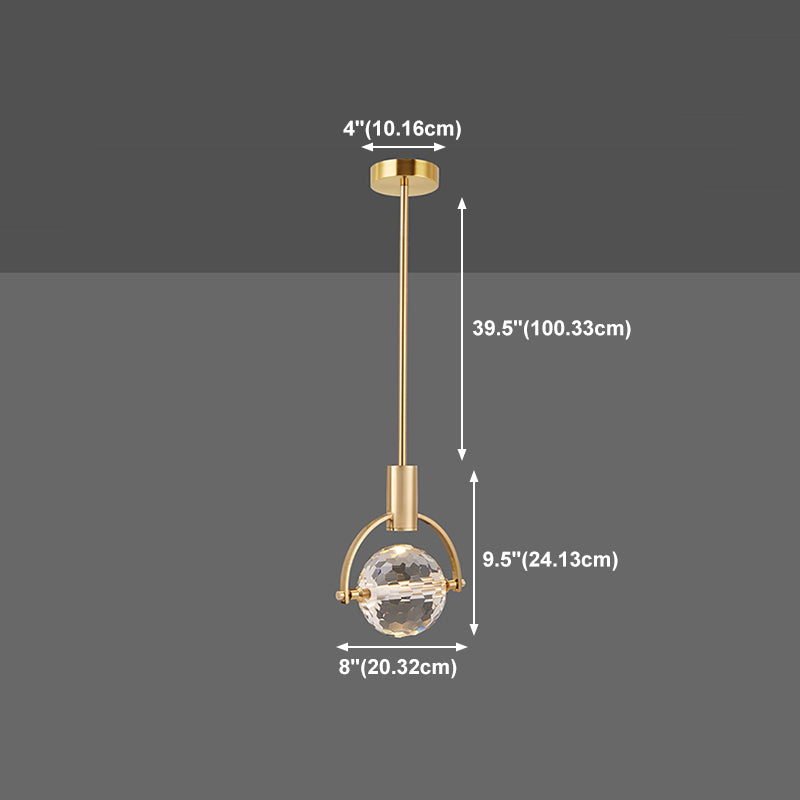 Forma sferica a forma di metallo appeso al soffitto Crystal Crystal 1 Light Sust Light in oro