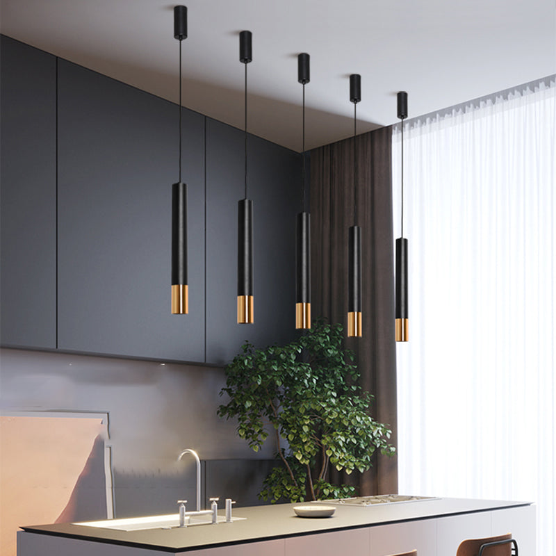 Forma del cilindro Libra del soffitto sospeso in metallo 1 Moderna luce a sospensione in nero