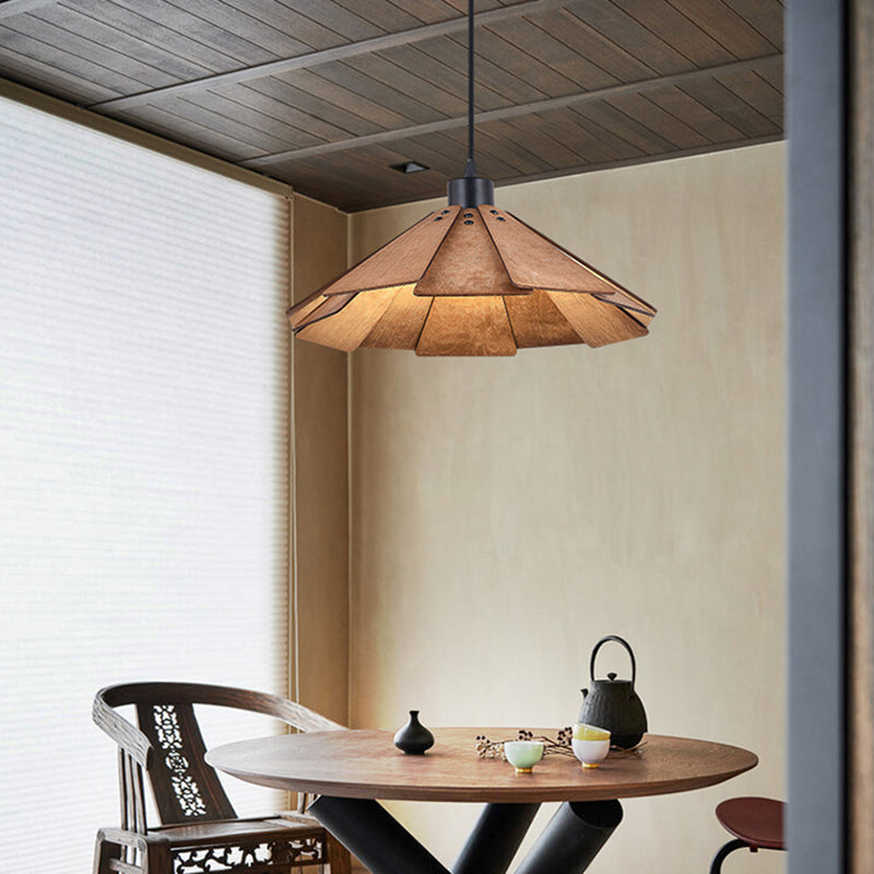 Côté à cône en bois Éclairage pendentif style moderne 1 lumière suspendue pour le salon