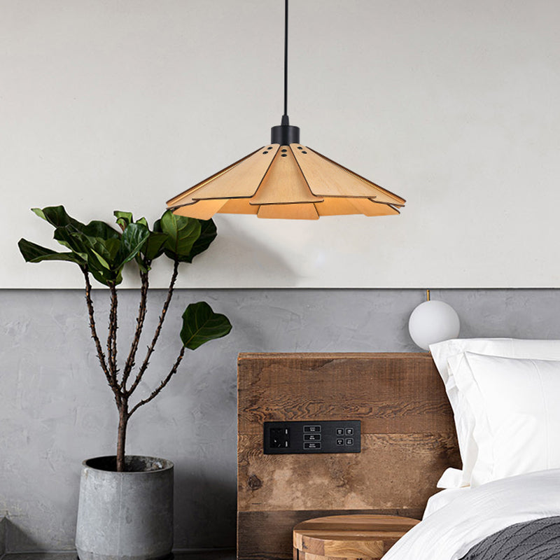 Côté à cône en bois Éclairage pendentif style moderne 1 lumière suspendue pour le salon