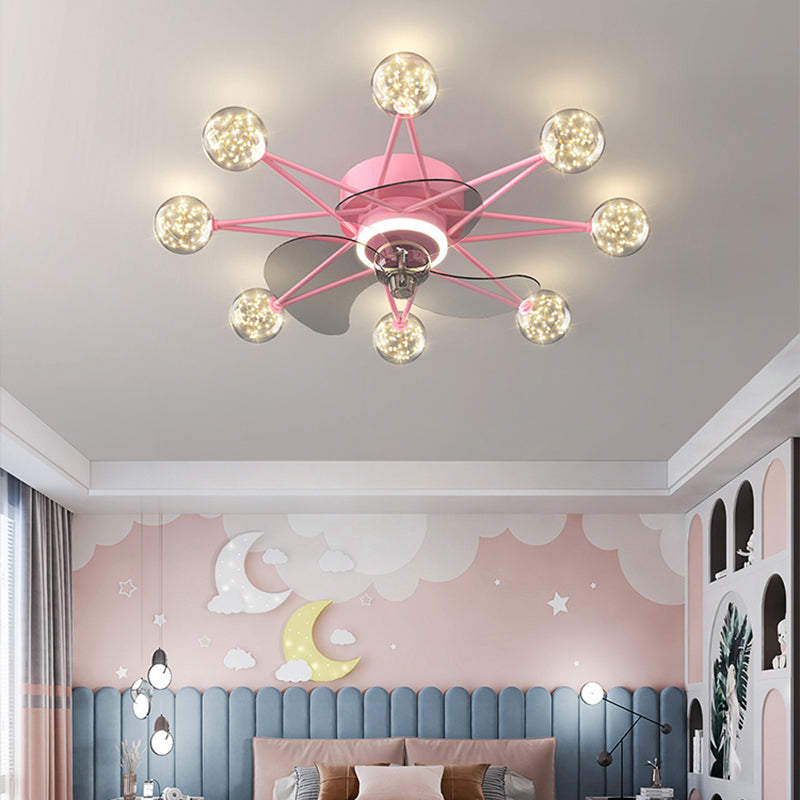 Kids Style Spherical Ceiling Fan Lights Metal LED Flush Lights for Bedroom