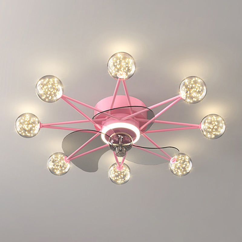 Kids Style Spherical Ceiling Fan Lights Metal LED Flush Lights for Bedroom