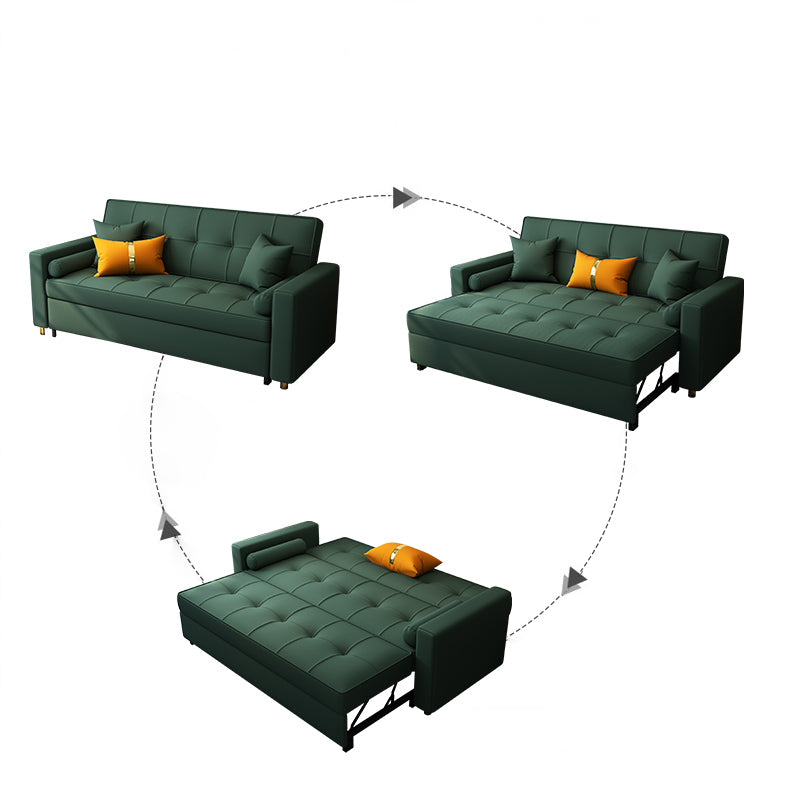 35.43"H Linen/Faux Leather Convertible Sleeper Square Arm Tufted Sofa