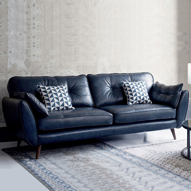 Genuine Leather Flared Arm Sofa Modern Jewel-tuft Wood Legs Sofa