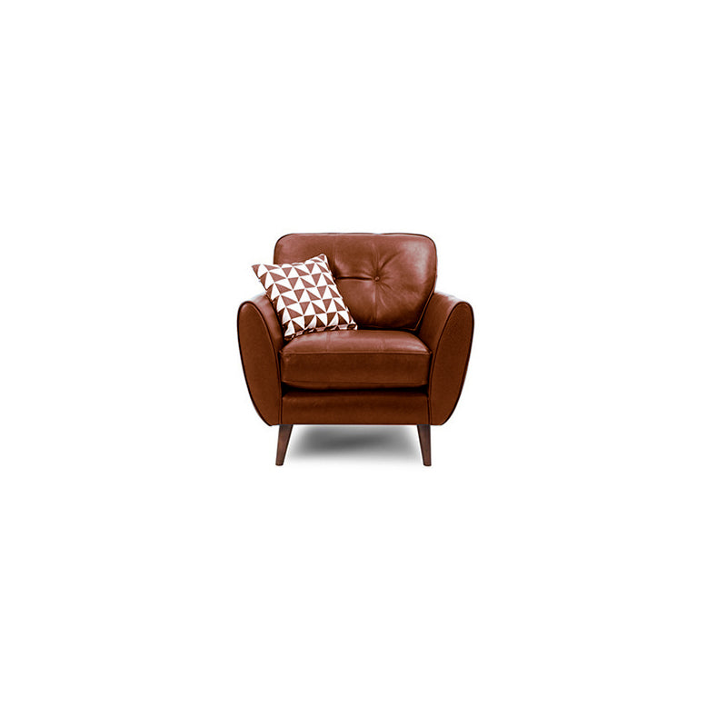 Genuine Leather Flared Arm Sofa Modern Jewel-tuft Wood Legs Sofa