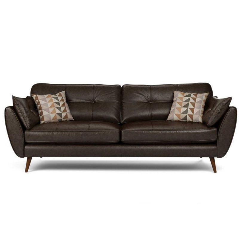 Genuine Leather Flared Arm Sofa Modern Jewel-tuft Wood Legs Sofa