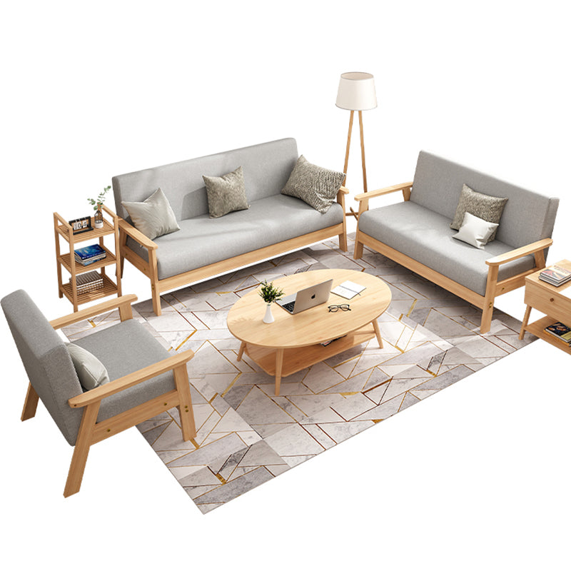 Fabric Square Arm Slipcovered 2/3 Seat Sofa with Wooden Based Solid Color Sofa