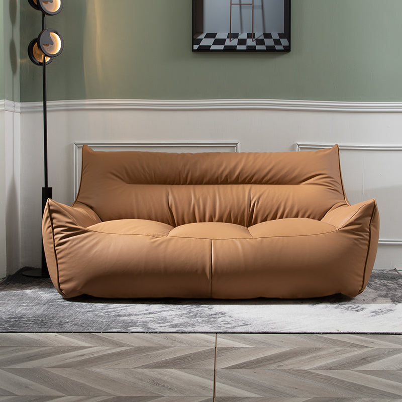 Modern Faux Leather Pillow Top Arm Sofa Sewn Pillow Back Sofa for Apartment