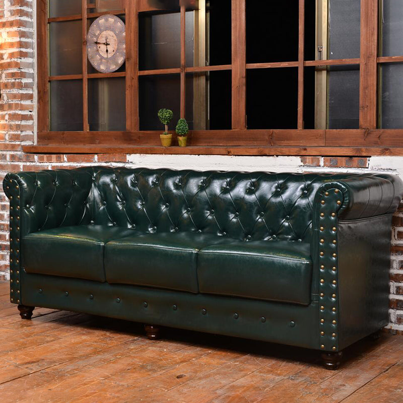 Vintage Leather Chesterfield Sofa 29.53"High Rolled Arm Sofa for Cafe